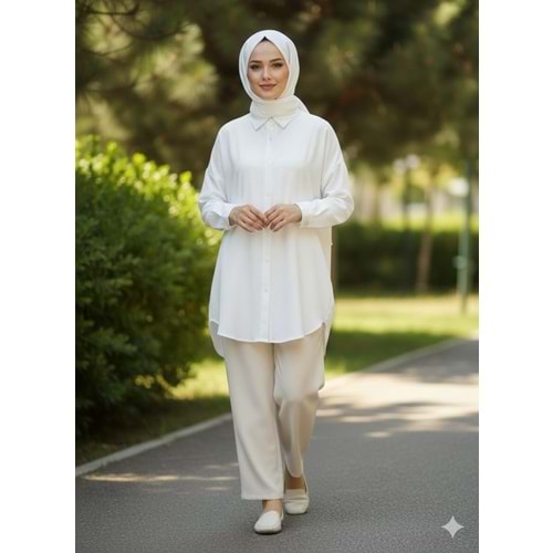 Uzun Kollu Düz Gömlek 25331 - Ekru - L - AZRA07792-60910