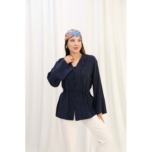 Önü Düğmeli Pervazlı Gömlek 26800 - Lacivert - L - AZRA07794-60964