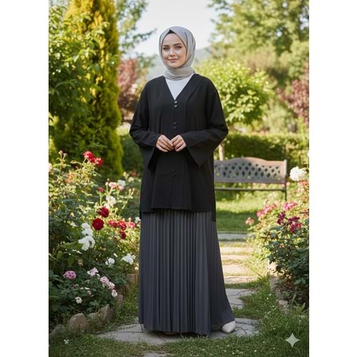 Önü Düğmeli Pervazlı Gömlek 26800 - Siyah - S - AZRA07794-60970