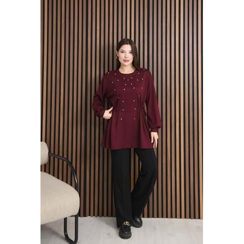 Taşlı Yandan Fiyonklu Tunik 26787 - Bordo - L - AZRA07796-60998
