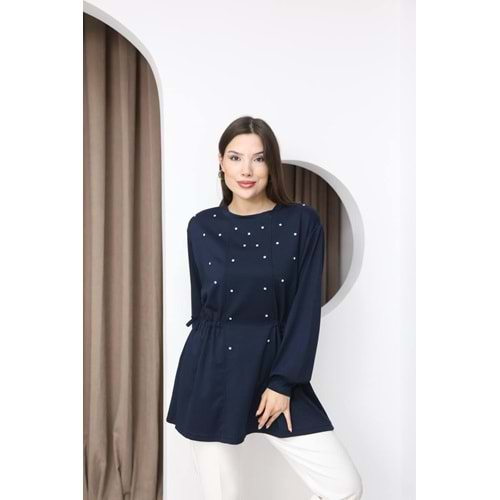 Taşlı Yandan Fiyonklu Tunik 26787 - Lacivert - M - AZRA07796-61005