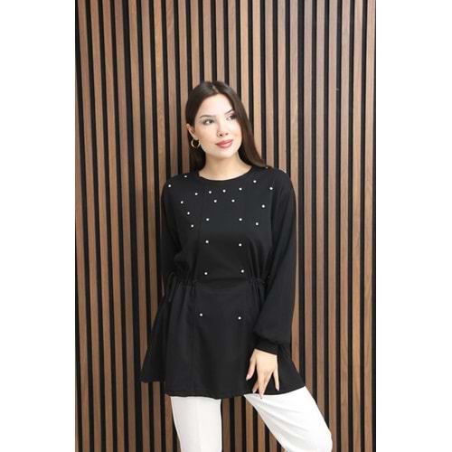 Taşlı Yandan Fiyonklu Tunik 26787 - Siyah - L - AZRA07796-61010