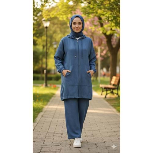 Fermuarlı Takım 24925 - Mavi - S - AZRA07801-61049