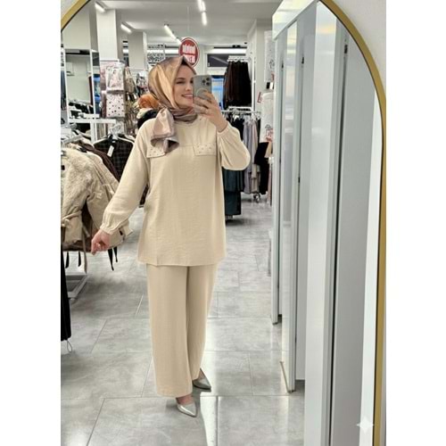 Taşlı Kapşonlu Takım 24919 - Bej - S - AZRA07802-61058