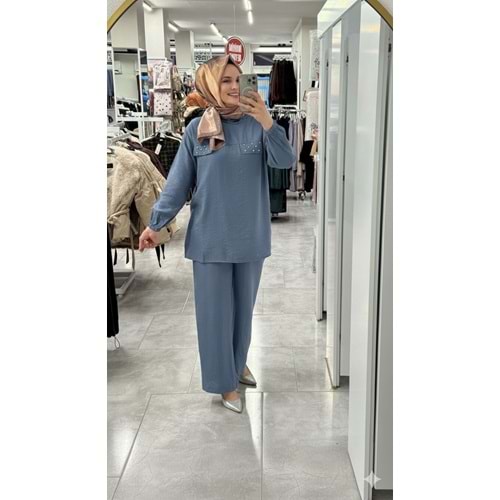 Taşlı Kapşonlu Takım 24919 - Mavi - L - AZRA07802-61072