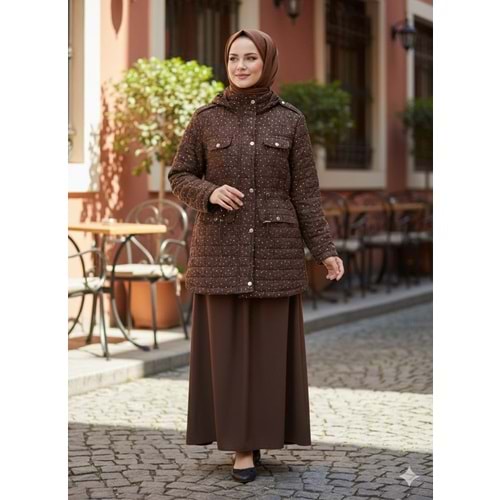 Simli Kapitone Mont 2661 - Acı Kahve - 42-44