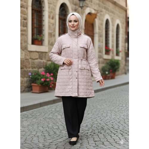 Simli Kapitone Mont 2661 - Bej - 42-44