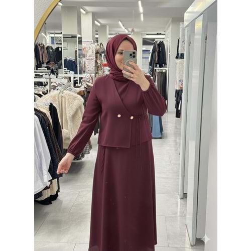 Dabıl Yelekli Elbise 1217 - Mürdüm - M