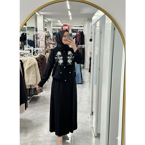 Çiçek İşlemeli Etekli Takım 120387 - Siyah - 36 - AZRA07878-61724