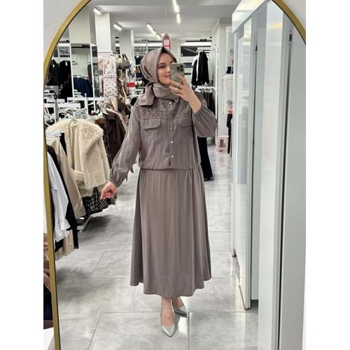 Güpürlü Etekli Takım 120389 - Vizon - 36 - AZRA07879-61741