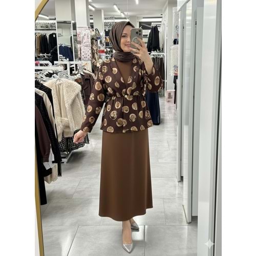 Puantiyeli Etekli Takım 1339 - Acı Kahve - S-M