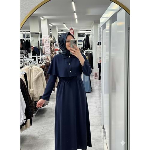 Pelerinli Elbise 1292 - Lacivert - XL