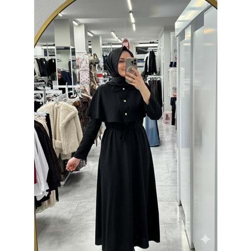 Pelerinli Elbise 1292 - Siyah - M