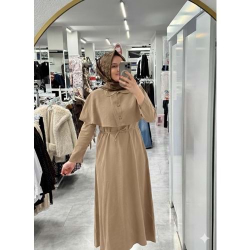 Pelerinli Elbise 1292 - Vizon - M