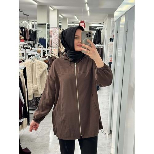 Kesik ve Dikiş Detaylı Bomber Ceket 36649 - Acı Kahve - TEK BEDEN