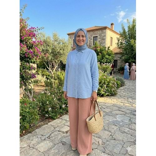 Taşlı Aksesuar Görünümlü Gömlek 26791 - Bebe Mavisi - L