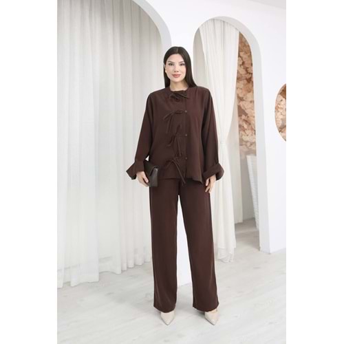 Düğmeli Belden Bağlamalı Takım 26849 - Vizon - XL