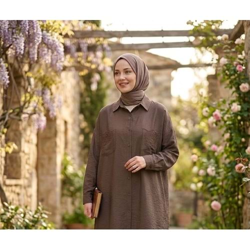 Cep Nakışlı Gömlek 26796 - Acı Kahve - M
