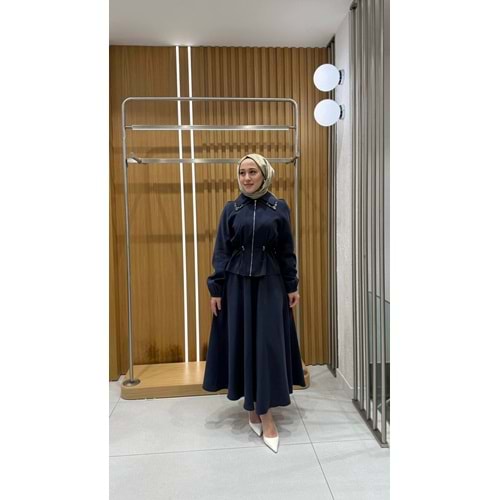Yakası Taşlı Etekli Takım 8628 - Lacivert - L