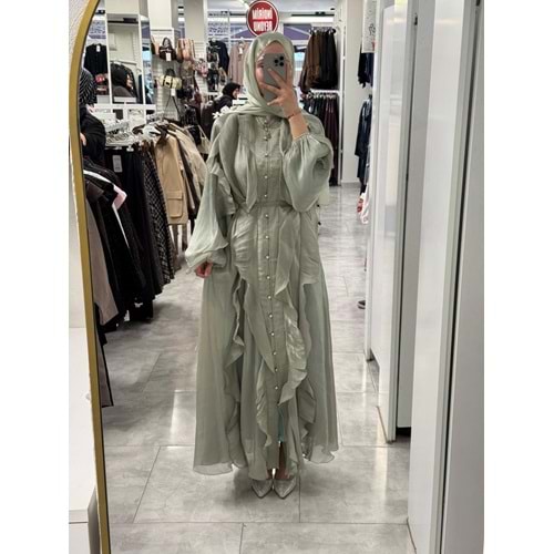 Janjan Fırfırlı Elbise 5748 - Mint Yeşili - TEK BEDEN