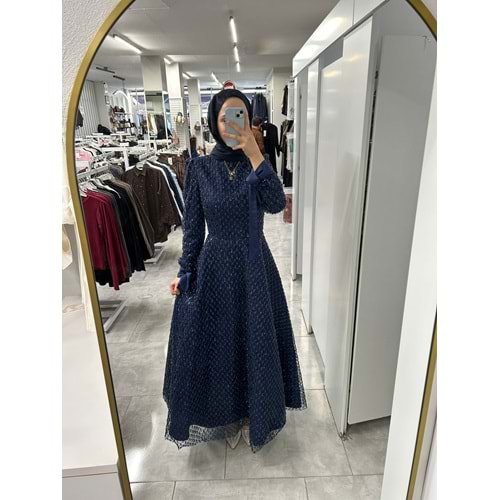 Boncuklu Prenses Abiye Elbise 17014 - Lacivert - 40