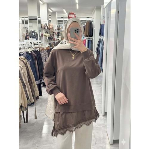Eteği Fistolu Tunik 10766 - Acı Kahve - S-M