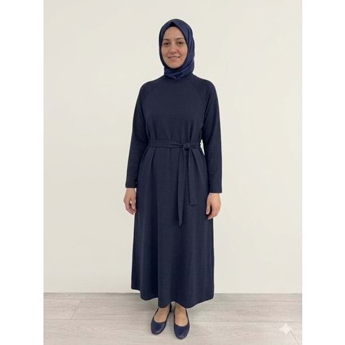 Beli Kuşaklı Oysho Elbise 12671 - Lacivert - TEK BEDEN