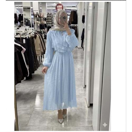 Fırfırlı Tensel Elbise 32485 - Bebe Mavisi - M - AZRA08021-66331
