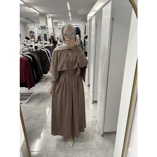 Pelerinli Elbise 26902 - Bej - L