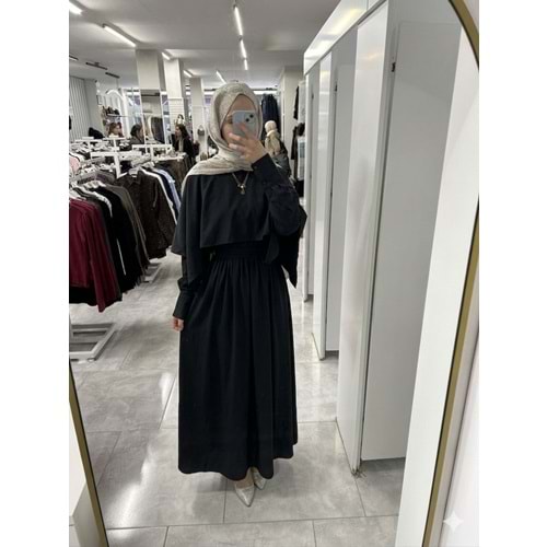Pelerinli Elbise 26902 - Siyah - L