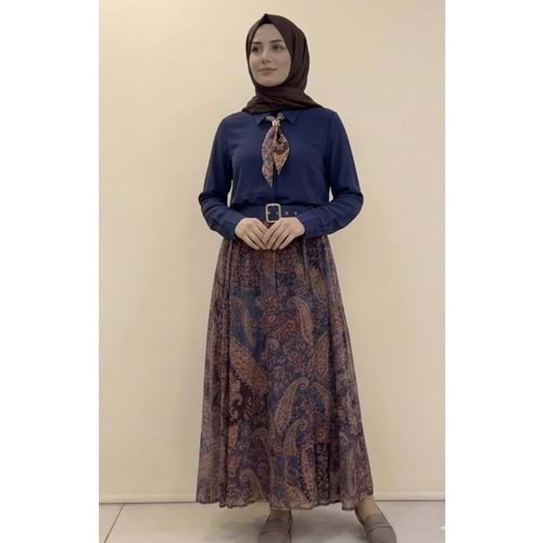 Şifon Etekli Takım 9030 - Lacivert - L