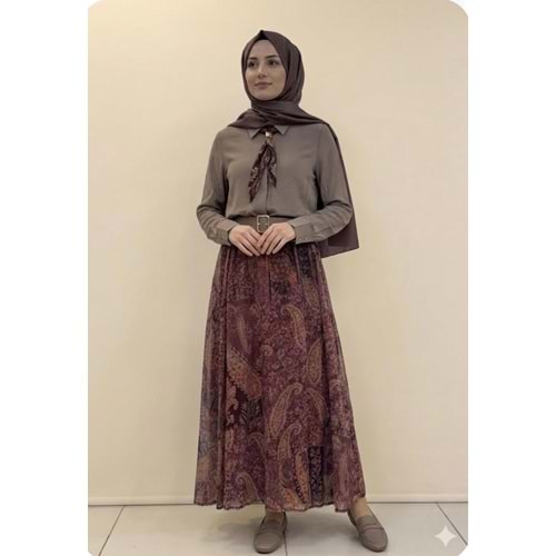 Şifon Etekli Takım 9030 - Vizon - M