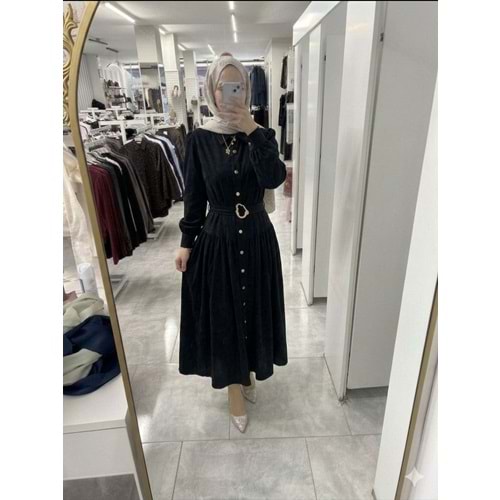 Pohen Beli Kemerli Modal Kumaş Elbise 1950 - Siyah - S-M