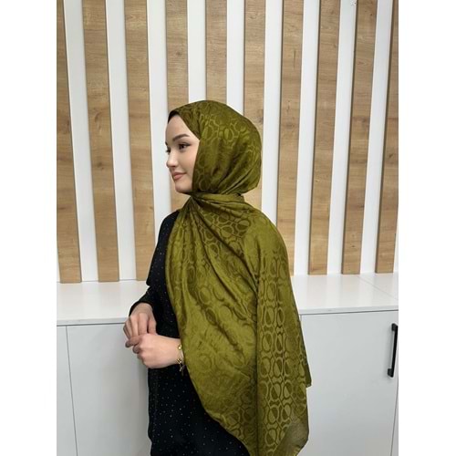 Oval Desenli Aerobin Şal 1112 - Haki - TEK BEDEN