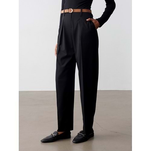Düz Paçalı Kemerli Pantolon 72661 - Siyah - 36