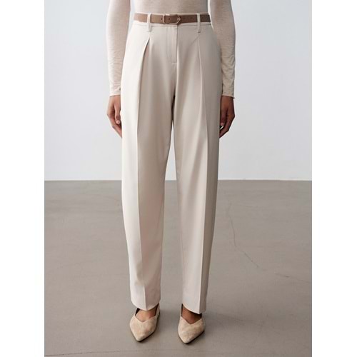 Düz Paçalı Kemerli Pantolon 72661 - Taş - 40