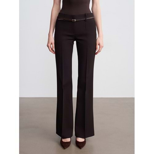 Kemerli Düz Kesim Pantolon 72677 - Kahve Rengi - 38