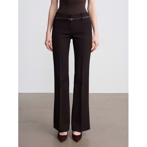 Kemerli Düz Kesim Pantolon 72677 - Kahve Rengi - 40