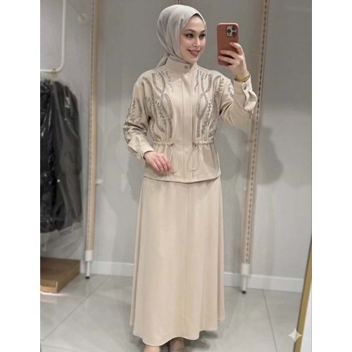 Boncuk İşlemeli Etekli Takım 1492 - Bej - S-M