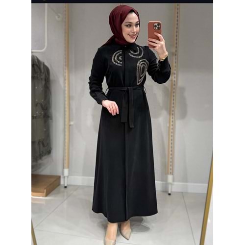 Boncuk İşlemeli Elbise 1502 - Siyah - L-XL