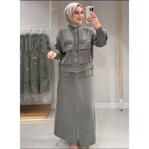 Kendinden Desenli Etekli Takım 1454 - Haki - S-M