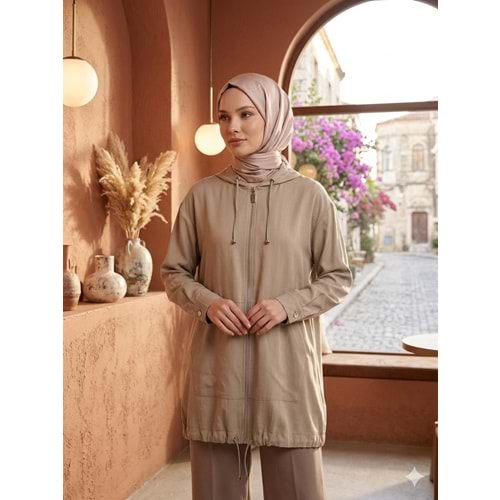 Kapşonlu Bomber Ceket 10972 - Bej - L-XL