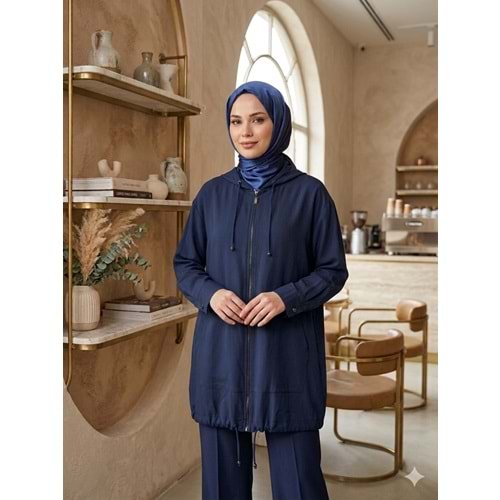 Kapşonlu Bomber Ceket 10972 - Lacivert - L-XL