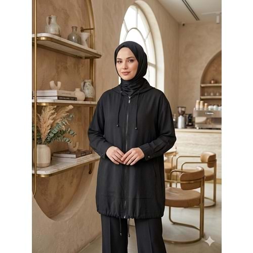 Kapşonlu Bomber Ceket 10972 - Siyah - M-L