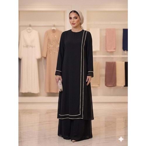Şifon Kumaş Taşlı Abiye Elbise 4874 - Lacivert - 50