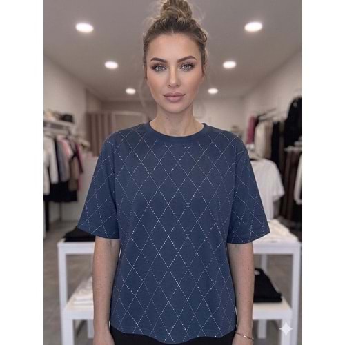 Taşlı Oysho Tişört 26771 - Lacivert - L