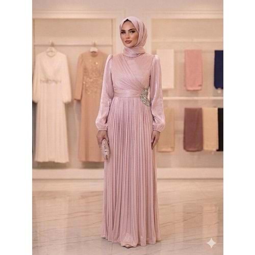 Yanı Taşlı Fırfırlı Abiye Elbise af11 17037 - Lila - 40