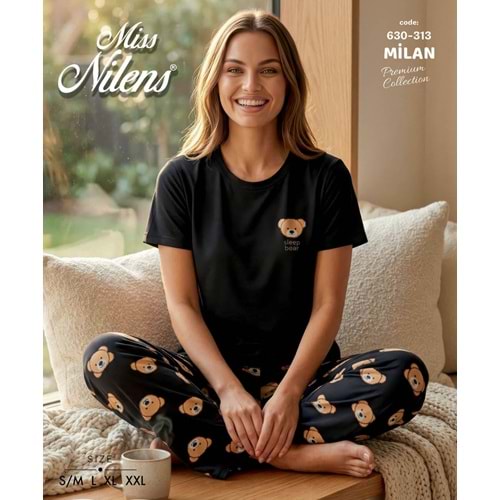 Milan Kumaş Kısa Kollu Pijama Takımı 1353 - Mavi - L - AZRA08334-65325