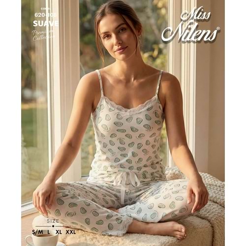 İp Askılı Pijama Takımı 1356 - Beyaz - L - AZRA08335-65354