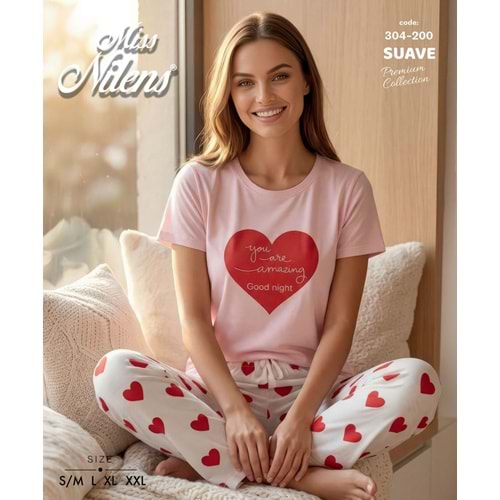 Kısa Kollu Pamuklu Pijama Takımı 1400 - Kırmızı - XL - AZRA08336-65404
